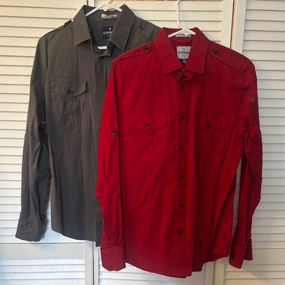 Express Red and Gray Button-Up Shirts